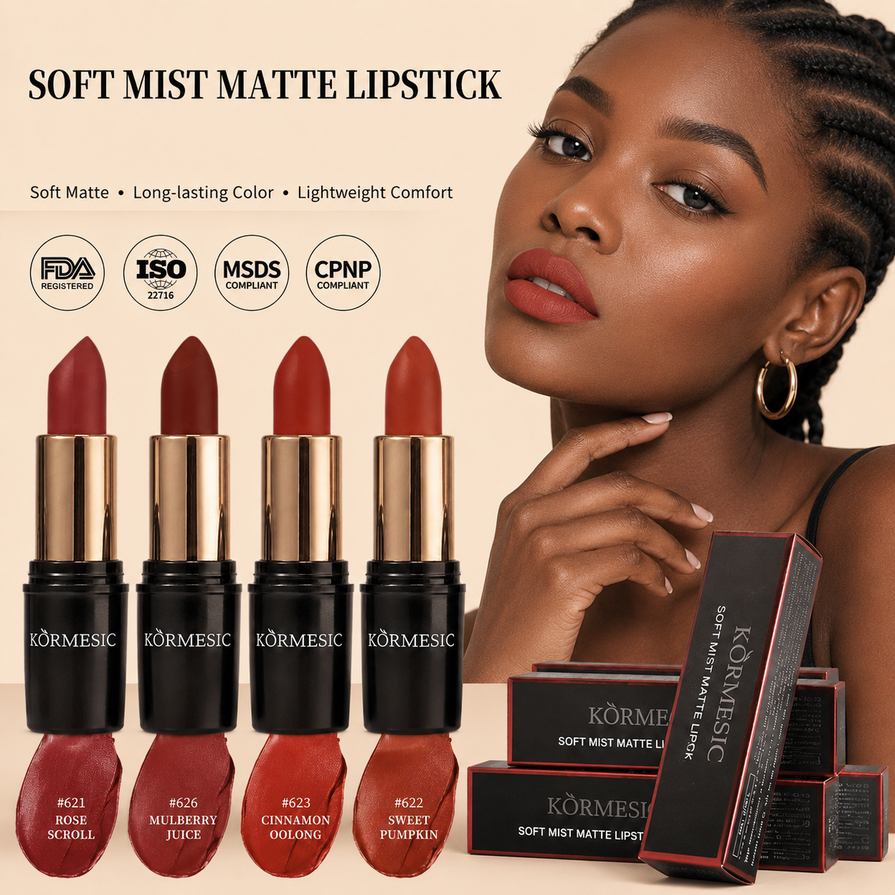 4pcs Matte Lipstick Set Long Lasting Lipstick Makeup, Soft Blur Finish Non Transfer Lip Color, Waterproof Lipstick Set for Women Daily Wear Red Lipstick Dating