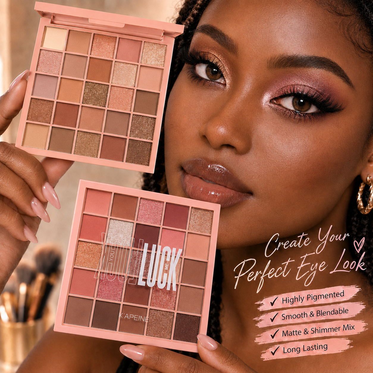 25 Colour Pink Nude Orange Eyeshadow Palette Makeup, Matte Glitter Eye Shadow Kit High Pigment, Long Lasting Daily Party Wedding Cosmetic Gift for Women Girls