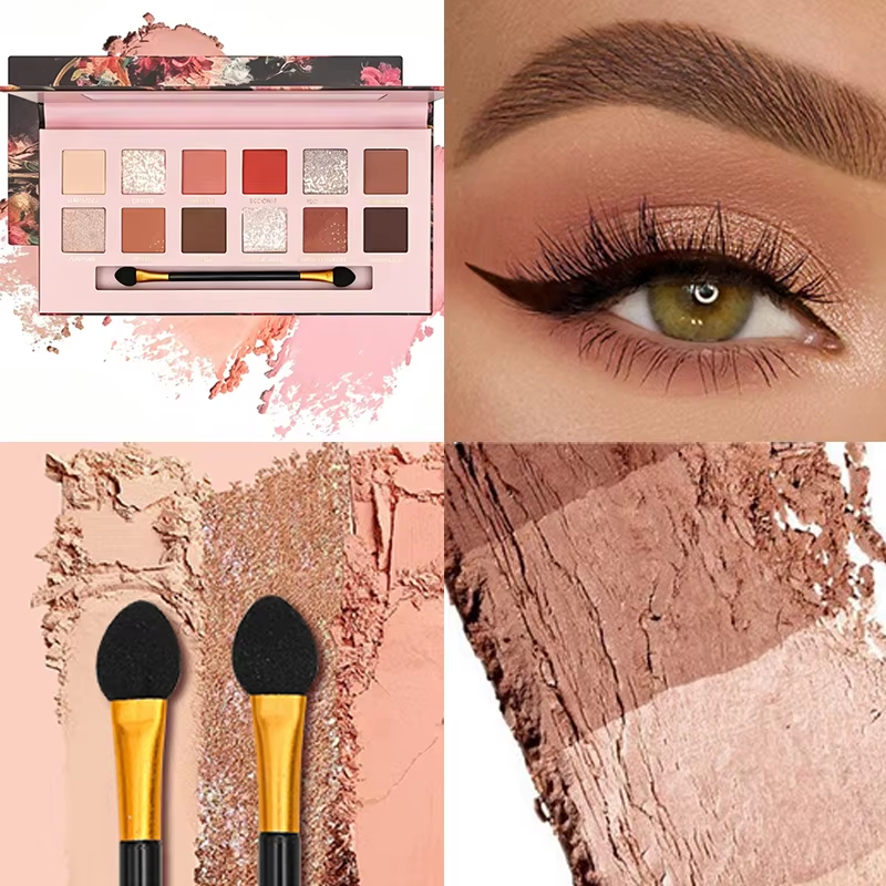 12 Shade Eyeshadow Pallette Matte Shimmer Makeup Palette, Neutral Earth Colour Eye Shadow Kit with Blush Highlighter, Easy Blend Daily Makeup Cosmetic Gift with Eyeshadow Brush