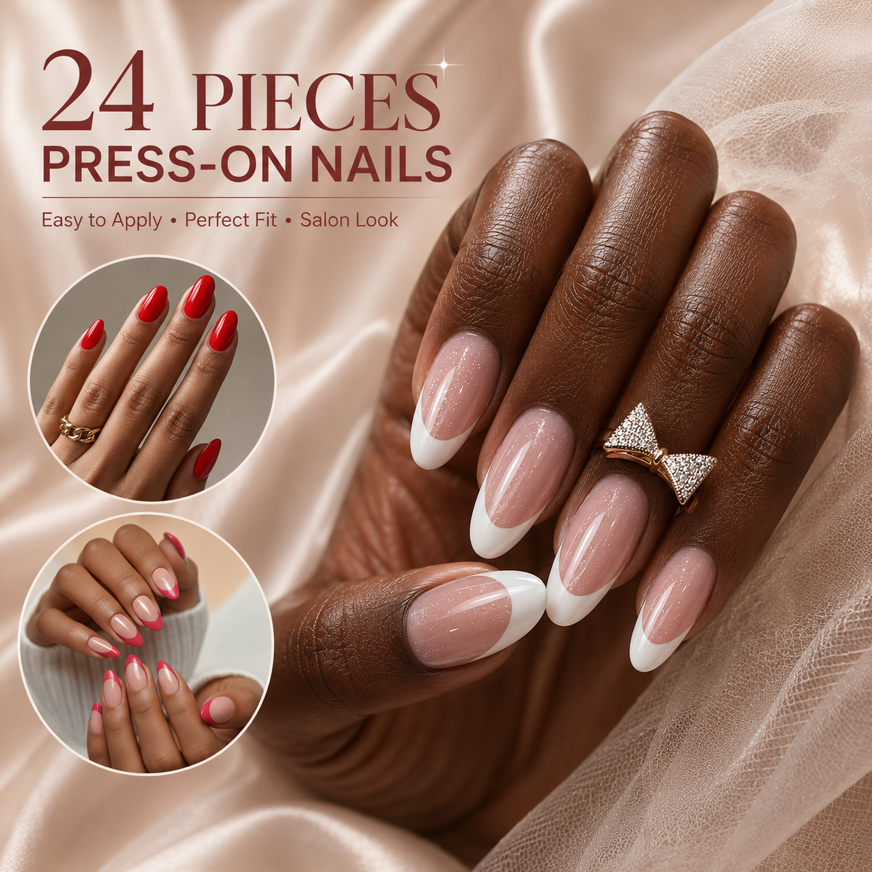 24Pcs Soft Nude Pink French Tip Press On Nails, Full Cover False Nail Set, Minimalist Acrylic Stick On Nails for Daily Wear Party Nail Art