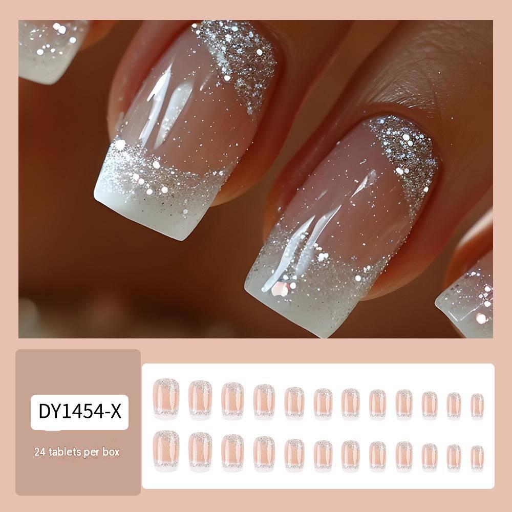 Leopard French Tip Stick On Nails 24pcs, Full Cover Press Nail Acrylic Fake Nails with Design, Wearable False Nail Set for Women Party Wedding Nail Art Decoration view 3