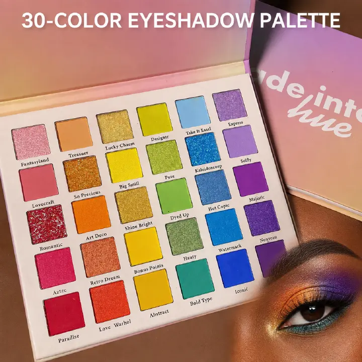 30 Colours Rainbow Glitter Eyeshadow Palette Makeup, Matte Shimmer Pearlescent Eye Shadow Kit, Long Lasting Waterproof Colourful Cosmetic Set for Women