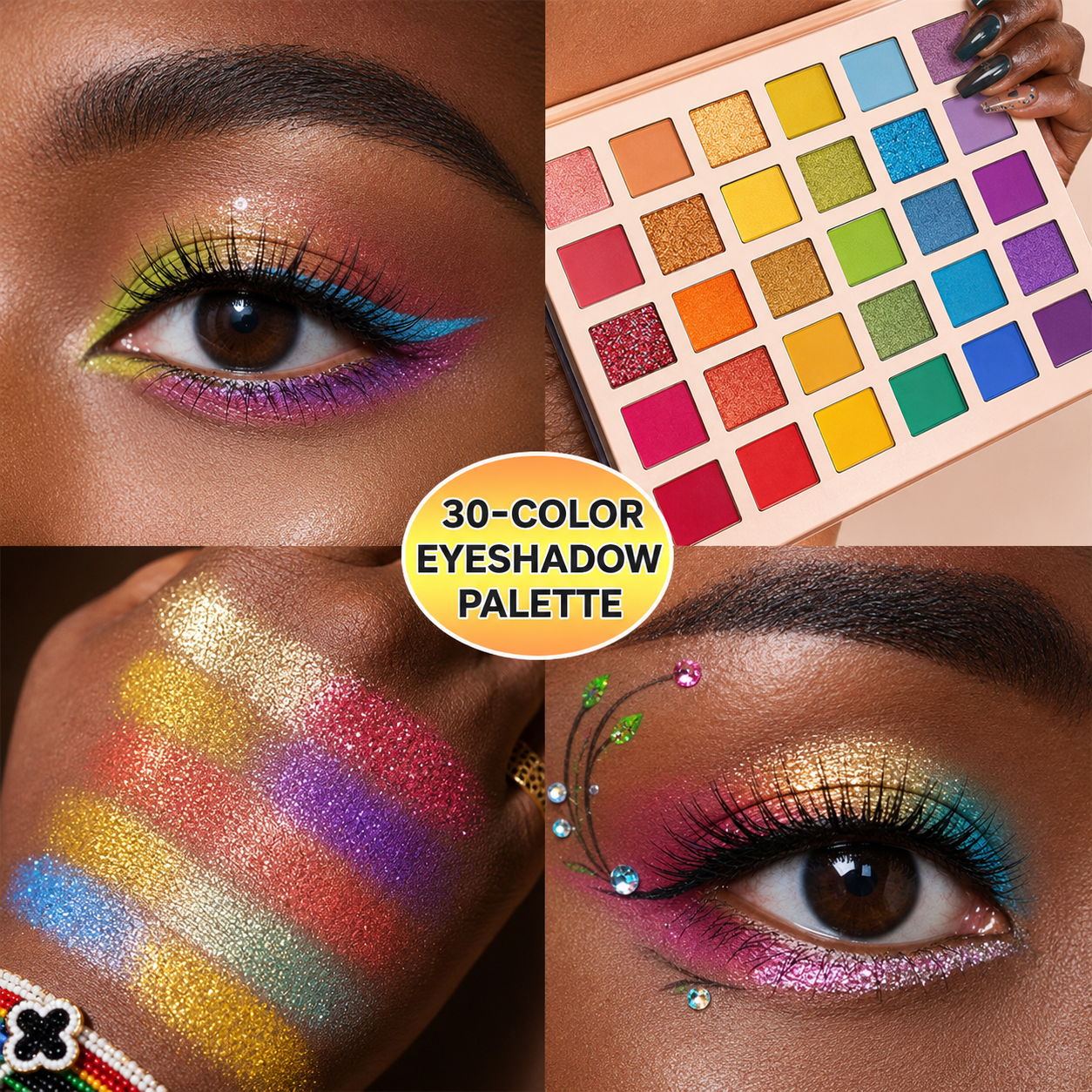 30 Colours Rainbow Glitter Eyeshadow Palette Makeup, Matte Shimmer Pearlescent Eye Shadow Kit, Long Lasting Waterproof Colourful Cosmetic Set for Women