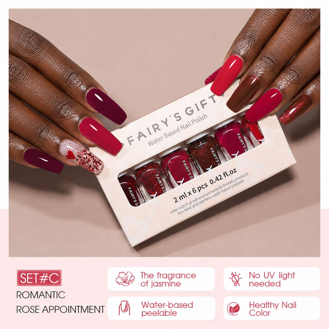 Portable 6pcs Peelable Water Nail Polish Set, Fast Dry Odour Free Nail Art Colour No Lamp Cure, Easy Remove Travel Manicure Kit Beauty Gift Nail Polish for Women view 2