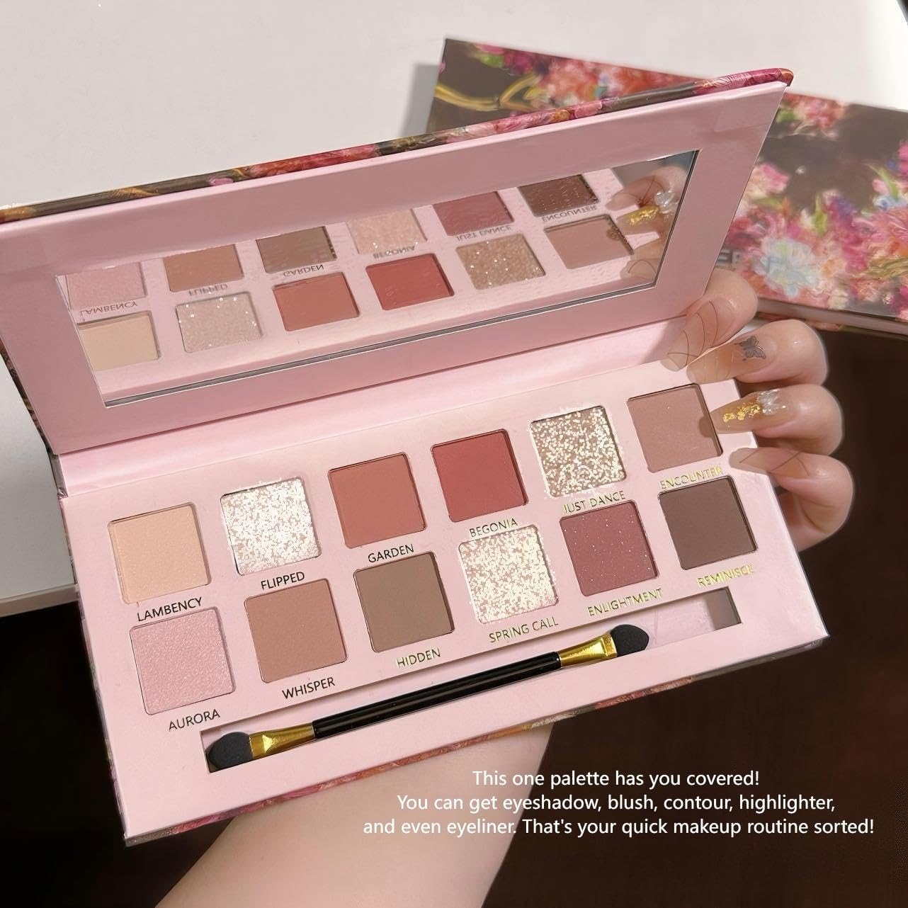 12 Shade Eyeshadow Pallette Matte Shimmer Makeup Palette, Neutral Earth Colour Eye Shadow Kit with Blush Highlighter, Easy Blend Daily Makeup Cosmetic Gift with Eyeshadow Brush