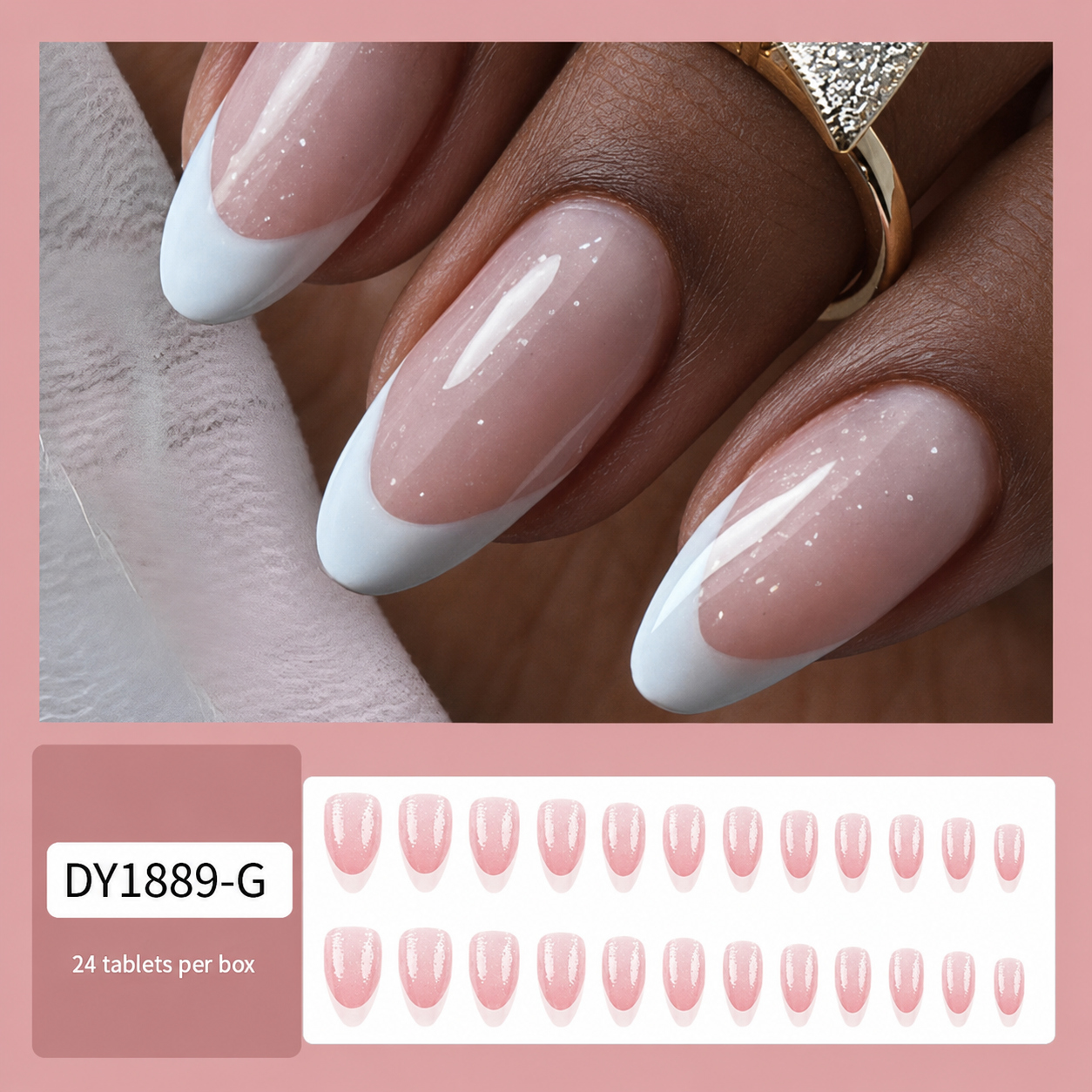 24Pcs Soft Nude Pink French Tip Press On Nails, Full Cover False Nail Set, Minimalist Acrylic Stick On Nails for Daily Wear Party Nail Art view 4