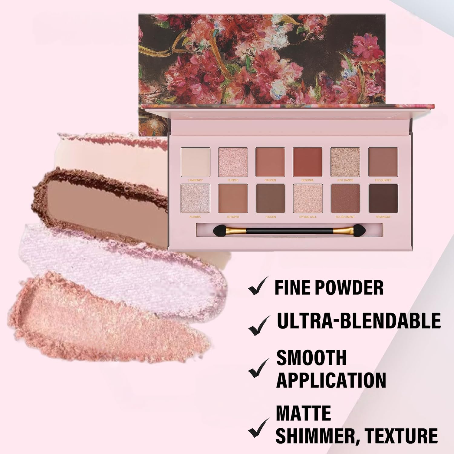 12 Shade Eyeshadow Pallette Matte Shimmer Makeup Palette, Neutral Earth Colour Eye Shadow Kit with Blush Highlighter, Easy Blend Daily Makeup Cosmetic Gift with Eyeshadow Brush