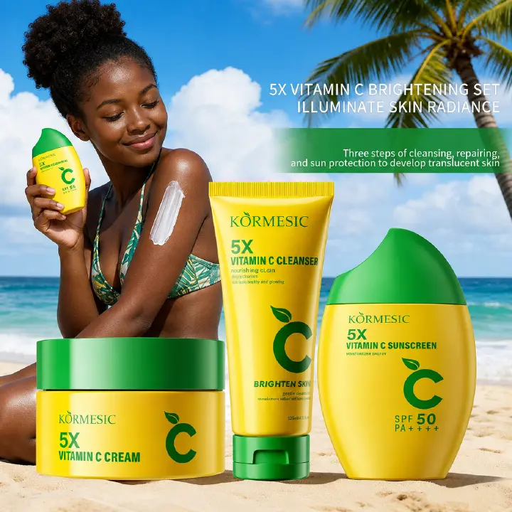 Vitamin C Skincare Set Face Cleanser Face Cream Sunscreen SPF Moisturizing Facial Care Kit Brightening Skin Daily Beauty Routine Cleanse Moisturize Protect