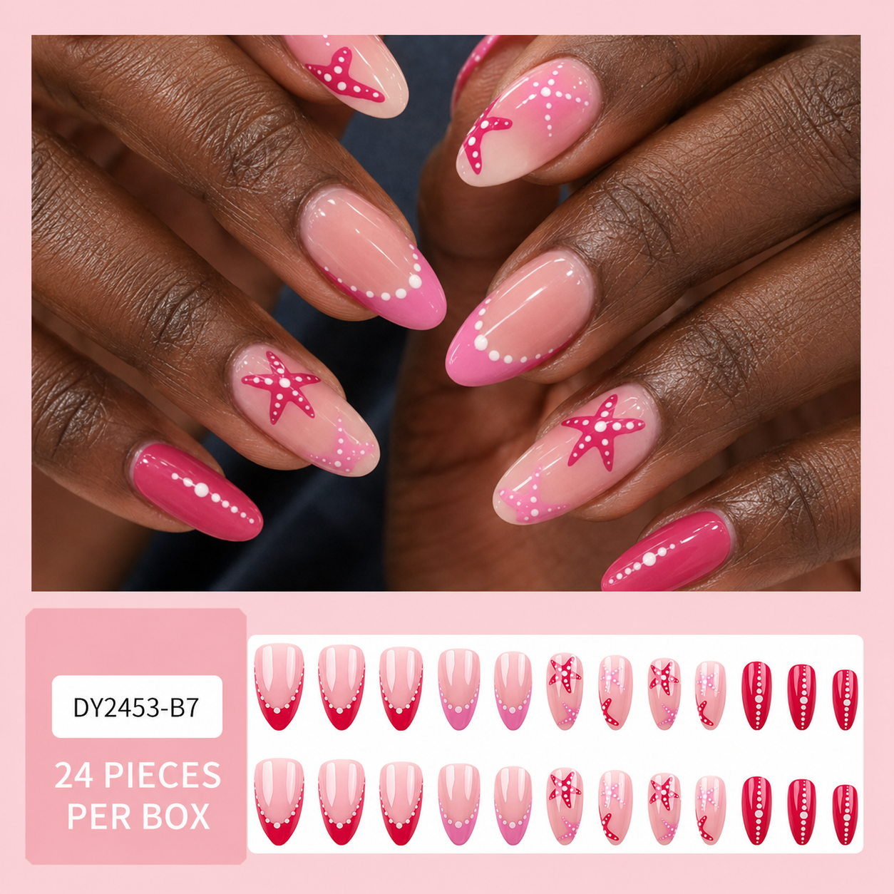Almond Shape Presson Nails 24pcs, Fashion False Nails Full Cover Nail Tip Set, Reusable Stick On Acrylic Look Nails for Women Nail Art Manicure Decoration view 2