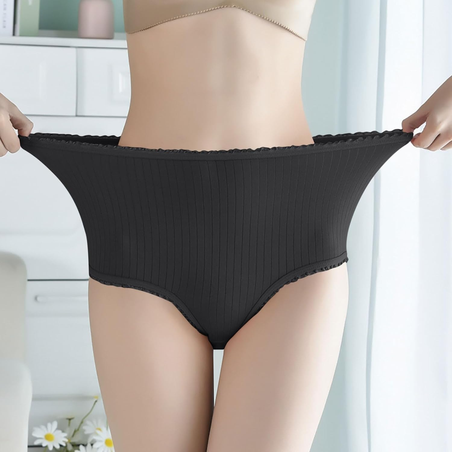 8PCS/3PCS High Waist Women Underwear Soft Milk Silk Panty Tummy Control Seamless Briefs Breathable Stretch Lingerie Underwear Lady Comfortable Plus Size Female Panties