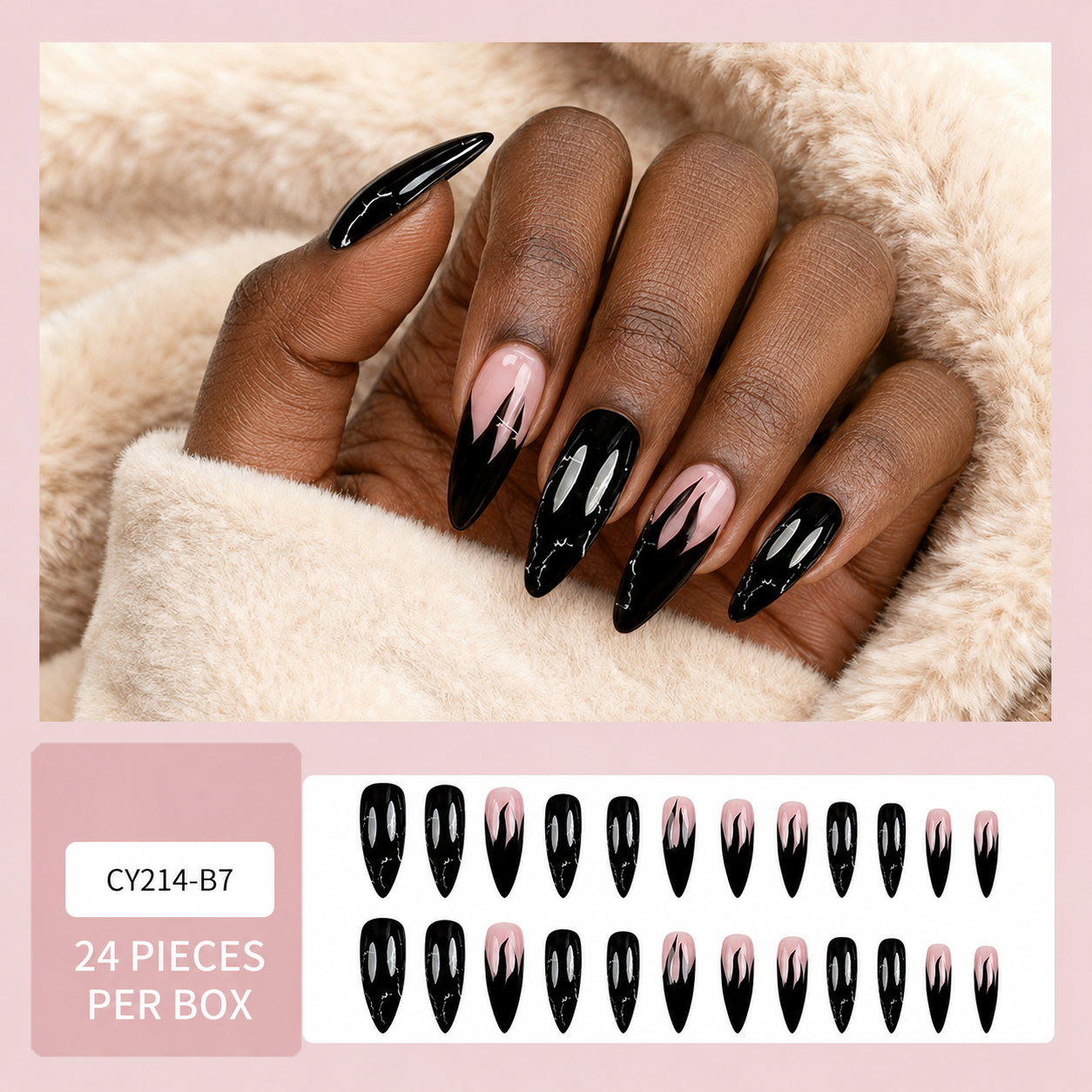 Almond Shape Presson Nails 24pcs, Fashion False Nails Full Cover Nail Tip Set, Reusable Stick On Acrylic Look Nails for Women Nail Art Manicure Decoration view 3
