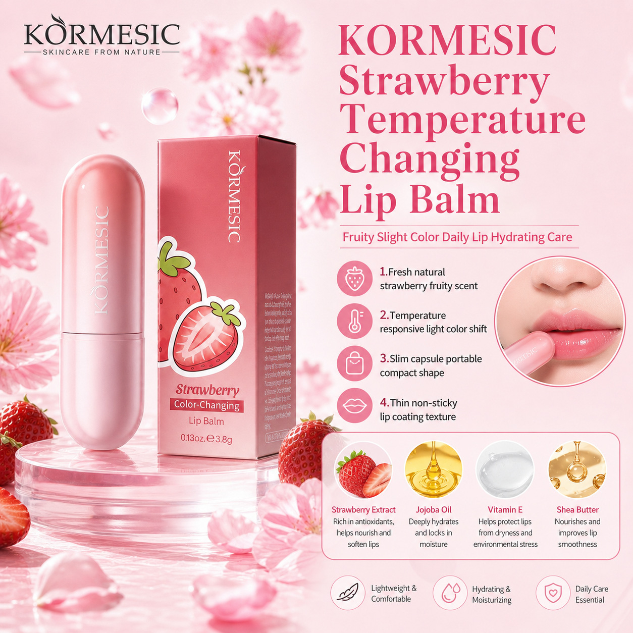 Fruit Changing Lip Balm Moisturizing Lipstick Hydrating Lip Gloss Lip Care Makeup Long Lasting Lip Balm Lipstick Pink Nude Lip Makeup Gift view 2