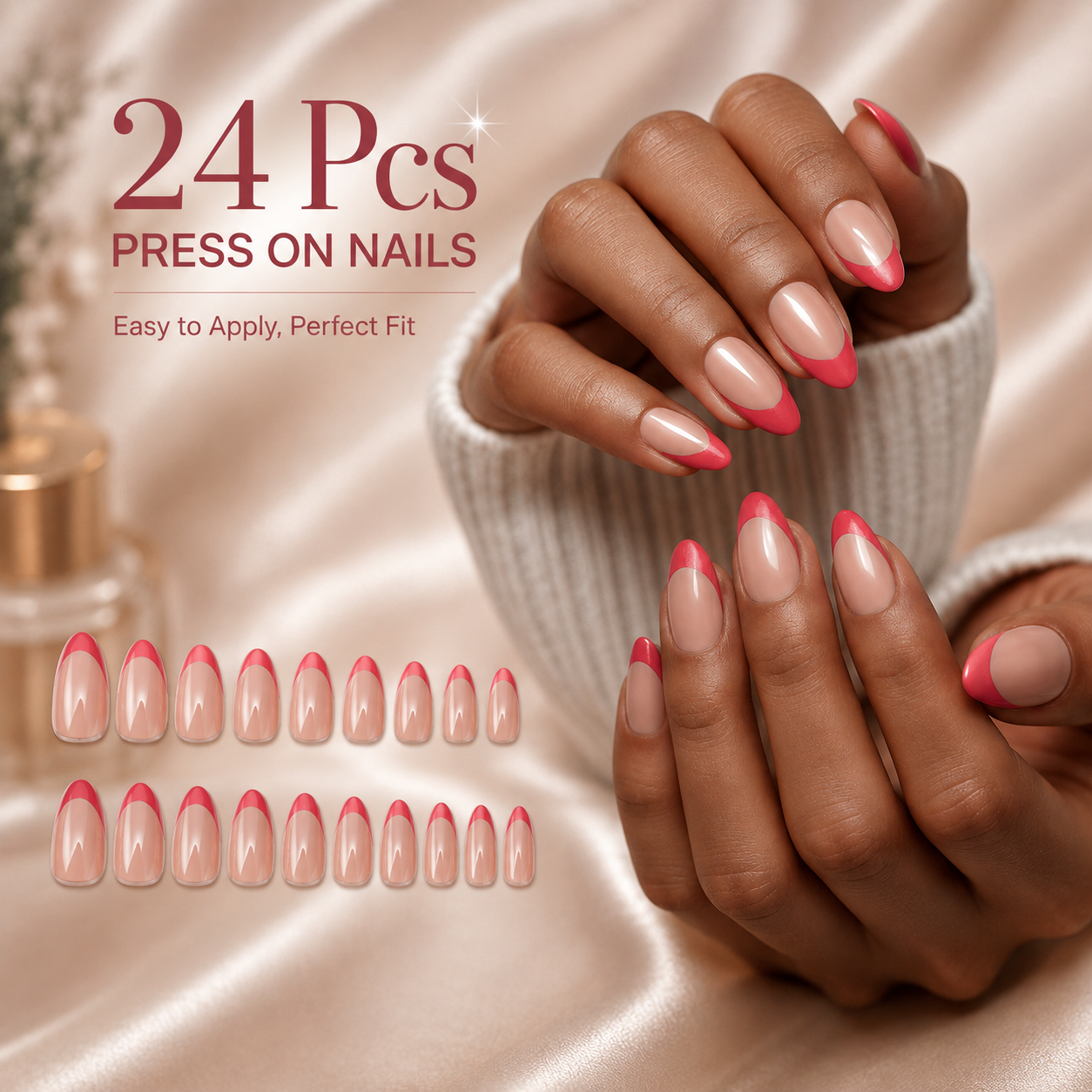 24Pcs Soft Nude Pink French Tip Press On Nails, Full Cover False Nail Set, Minimalist Acrylic Stick On Nails for Daily Wear Party Nail Art view 2