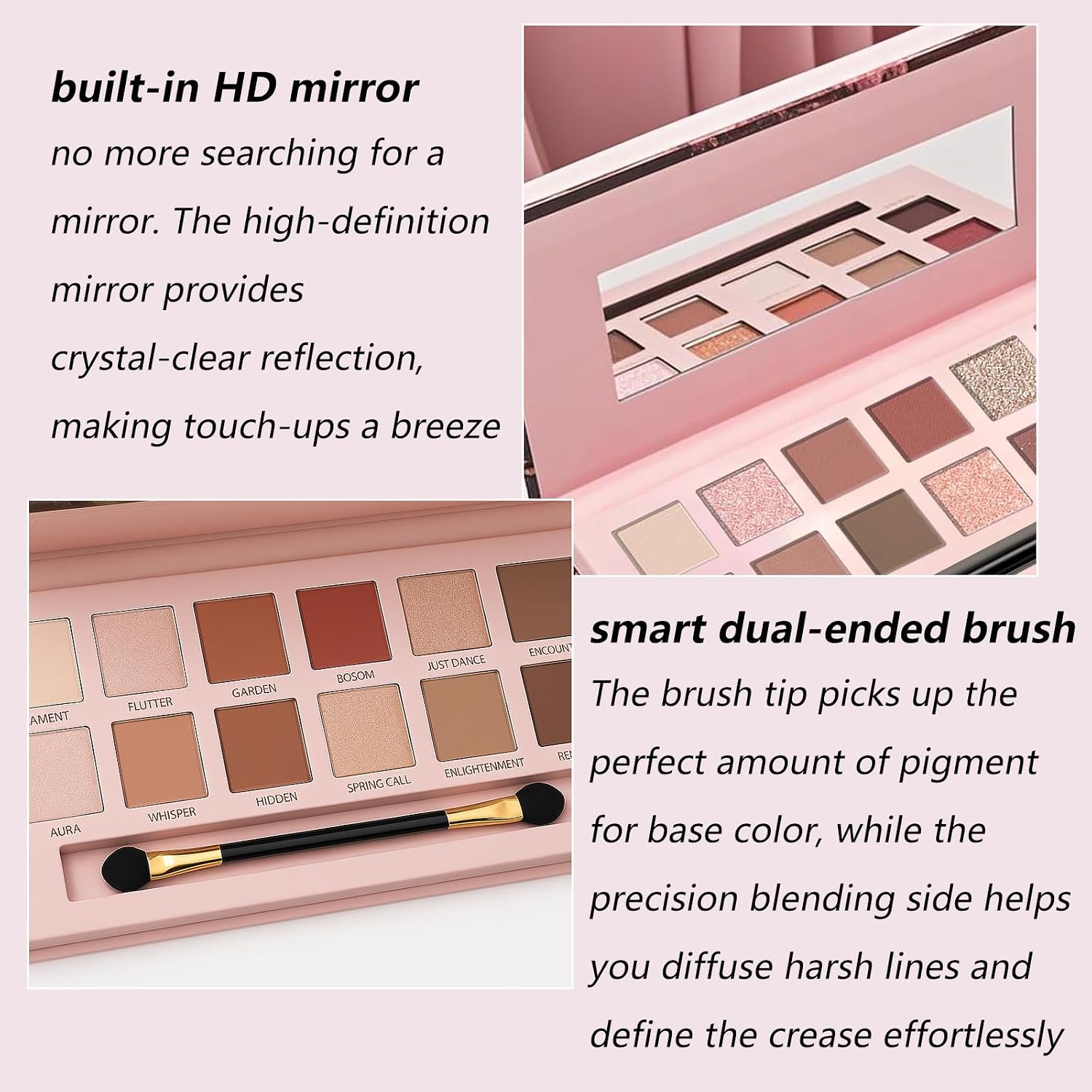 12 Shade Eyeshadow Pallette Matte Shimmer Makeup Palette, Neutral Earth Colour Eye Shadow Kit with Blush Highlighter, Easy Blend Daily Makeup Cosmetic Gift with Eyeshadow Brush