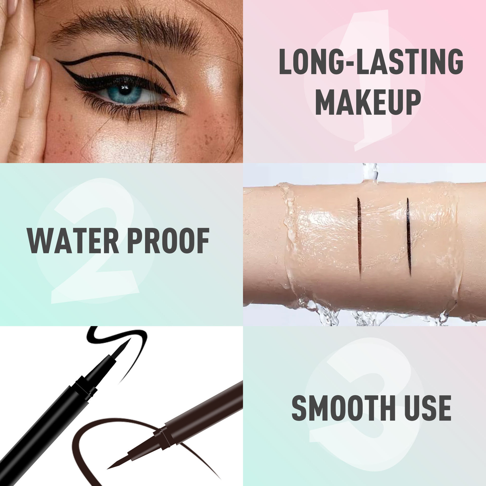 2pcs Waterproof Eyeliner Liquid Pen Set Black Brown, Ultra Fine Tip Eye Liner Pen Smudge Resistant Long Lasting Makeup for Natural Daily Eye Look view 4