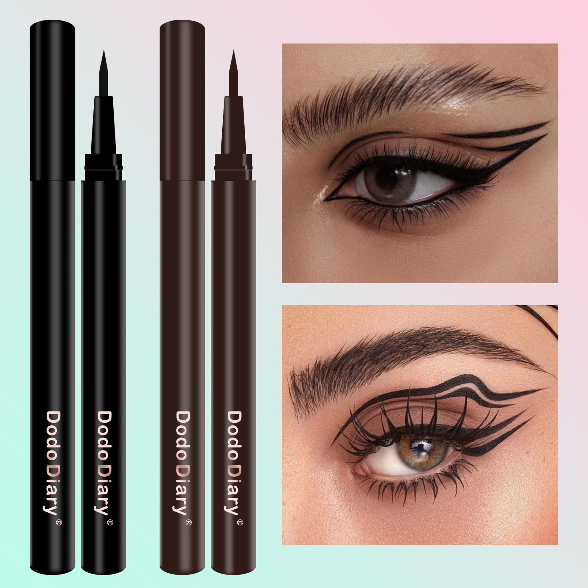 2pcs Waterproof Eyeliner Liquid Pen Set Black Brown, Ultra Fine Tip Eye Liner Pen Smudge Resistant Long Lasting Makeup for Natural Daily Eye Look