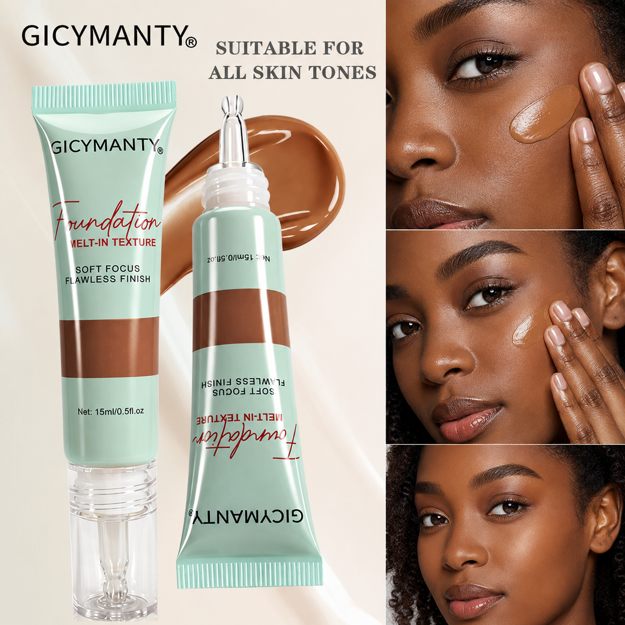 Lightweight Hydrating Liquid Foundation Makeup, Natural Skin Tint Concealer Cream for All Skin, Portable Tube Face Foundation Cover for Daily Long Wear Makeup view 4