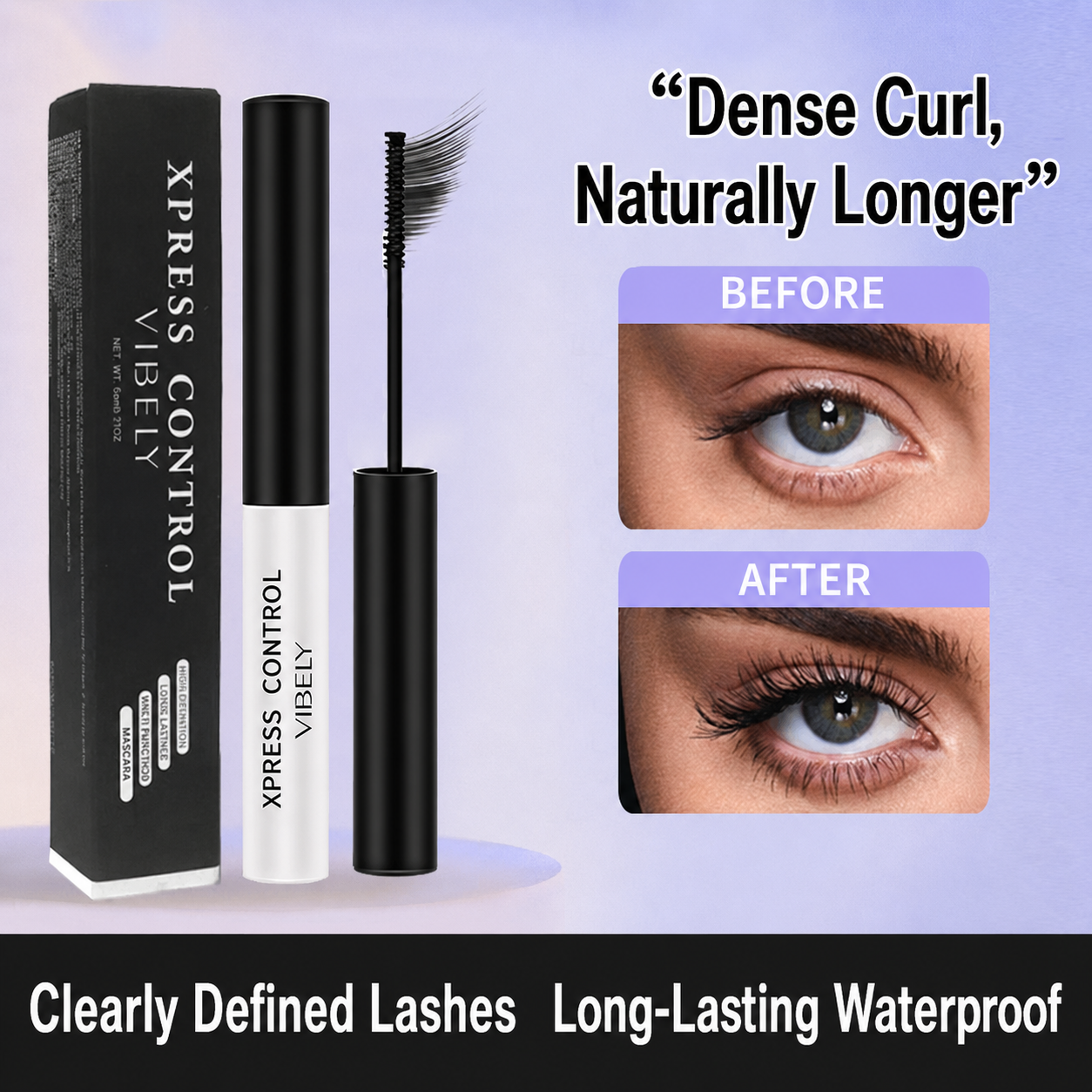 Black Mascara with 2.5mm Fine Spiral Wand, Long Wear Waterproof Lash Extension Effect Makeup, Sweat Resistant No Smear Eyelash Brush for Natural Defined Lashes Beginners Gift