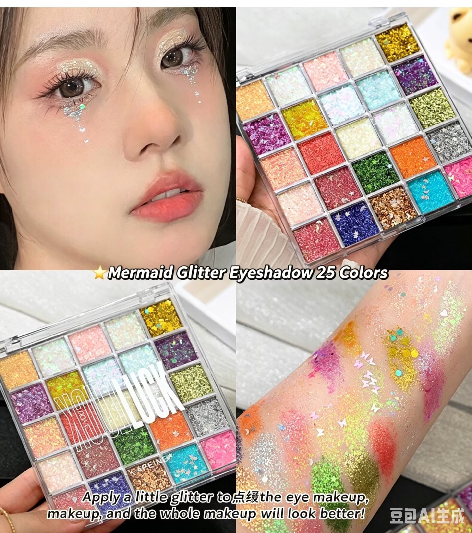 The same style makeup item as the TikTok influencer - 25-color Capell mermaid sequin eyeshadow, dazzlingly shiny, crystal clear, earthy tone, matte and metallic finish, non-tarnishing eyeshadow. view 7