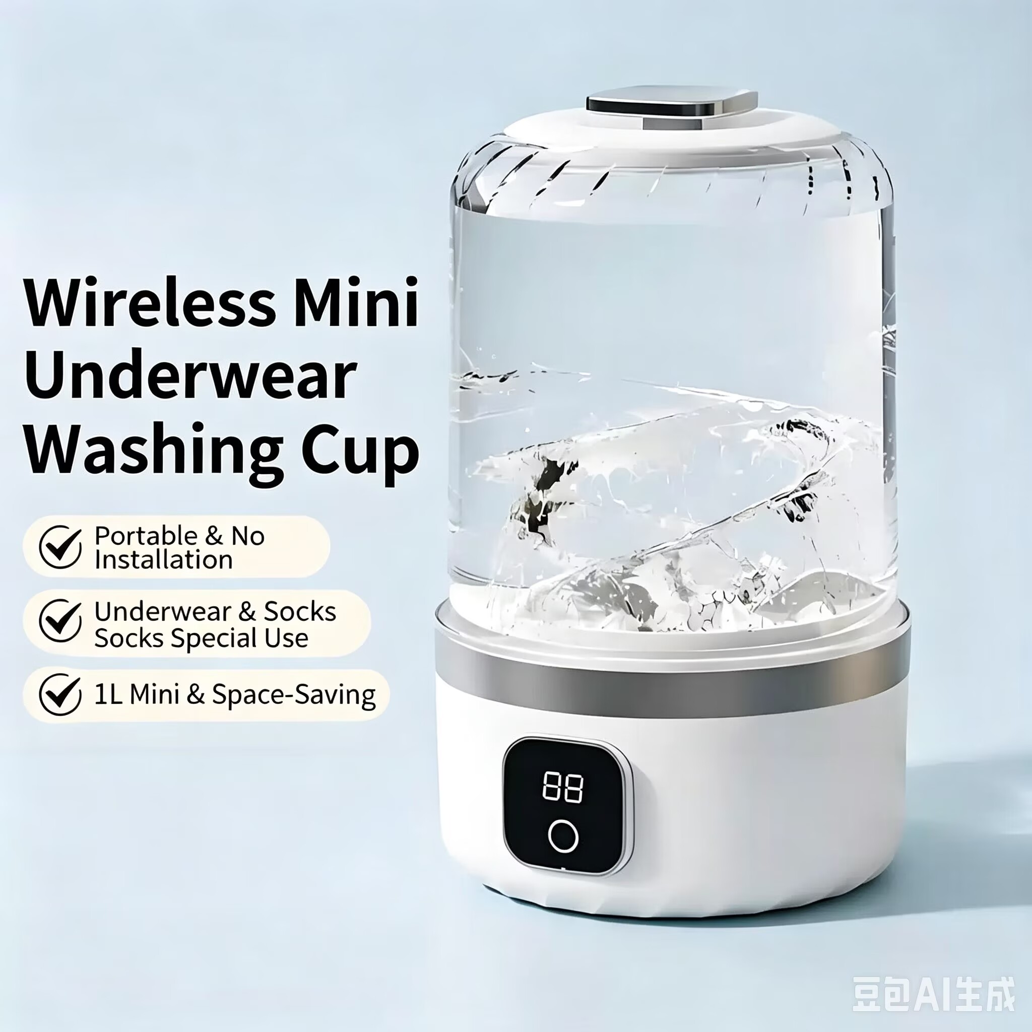 Portable Washing Machine, Underwear Washer, Small Washing Machines, Mini Washing Rechargeable Cordless Washing-Machine, Laundry Cup for Bra, Underwear, Socks (1 L capacity)
