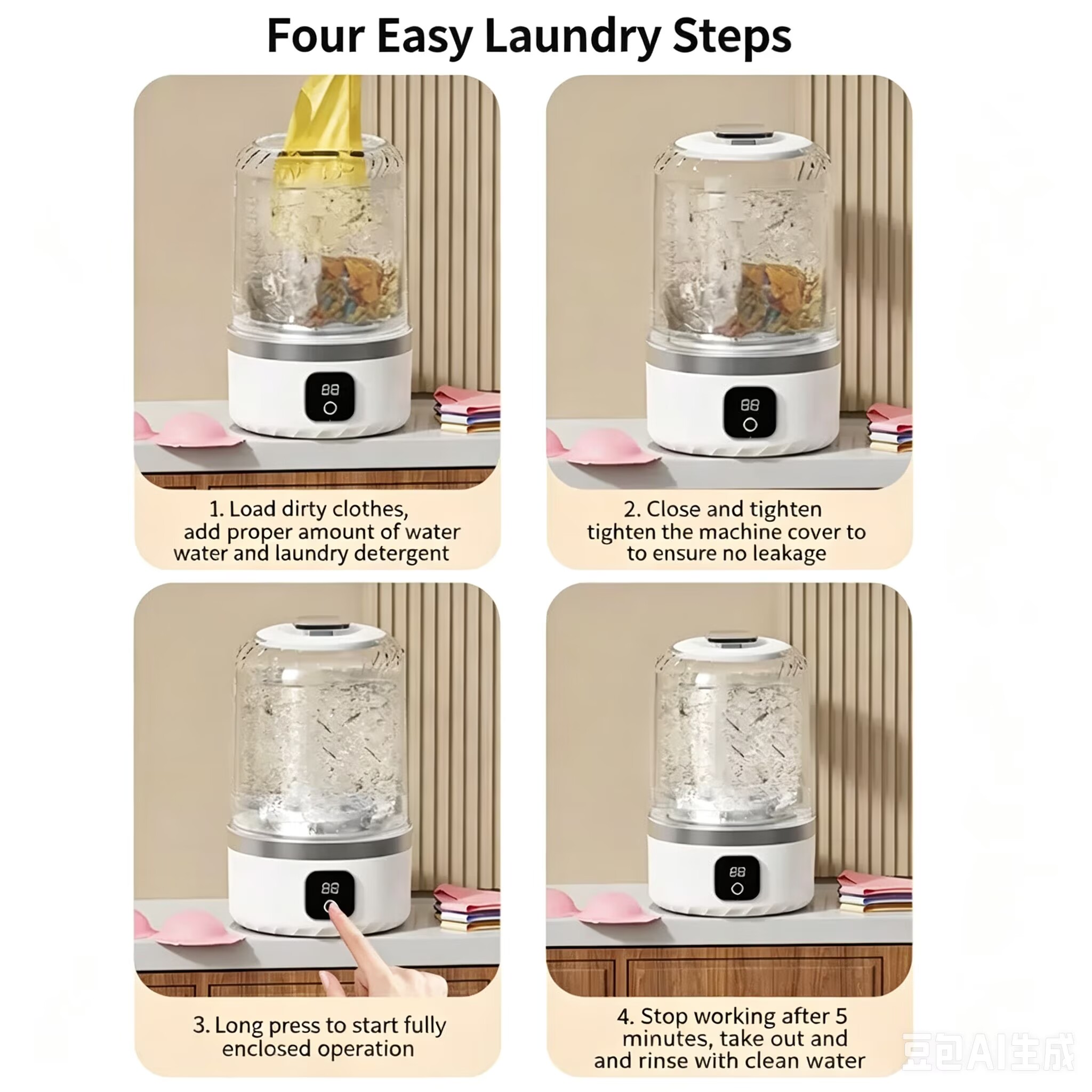Portable Washing Machine, Underwear Washer, Small Washing Machines, Mini Washing Rechargeable Cordless Washing-Machine, Laundry Cup for Bra, Underwear, Socks (1 L capacity)