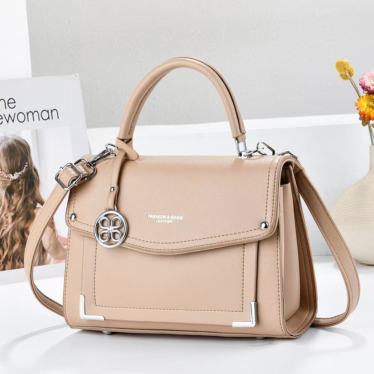Ladies Elegant Top-Handle Flap Handbag - Luxury PU Leather Crossbody Shoulder Messenger Bag for Office, Weddings & Church