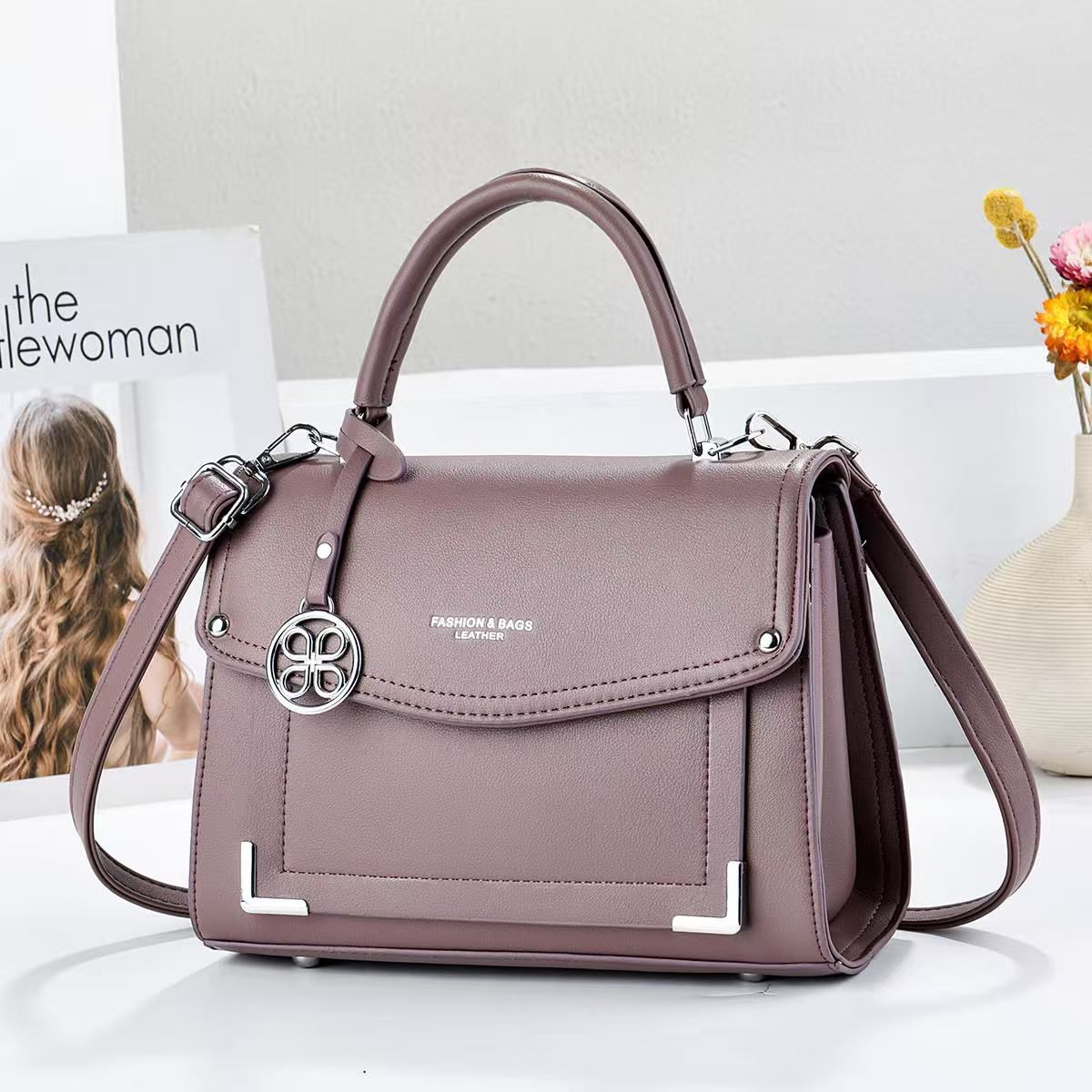 Ladies Elegant Top-Handle Flap Handbag - Luxury PU Leather Crossbody Shoulder Messenger Bag for Office, Weddings & Church