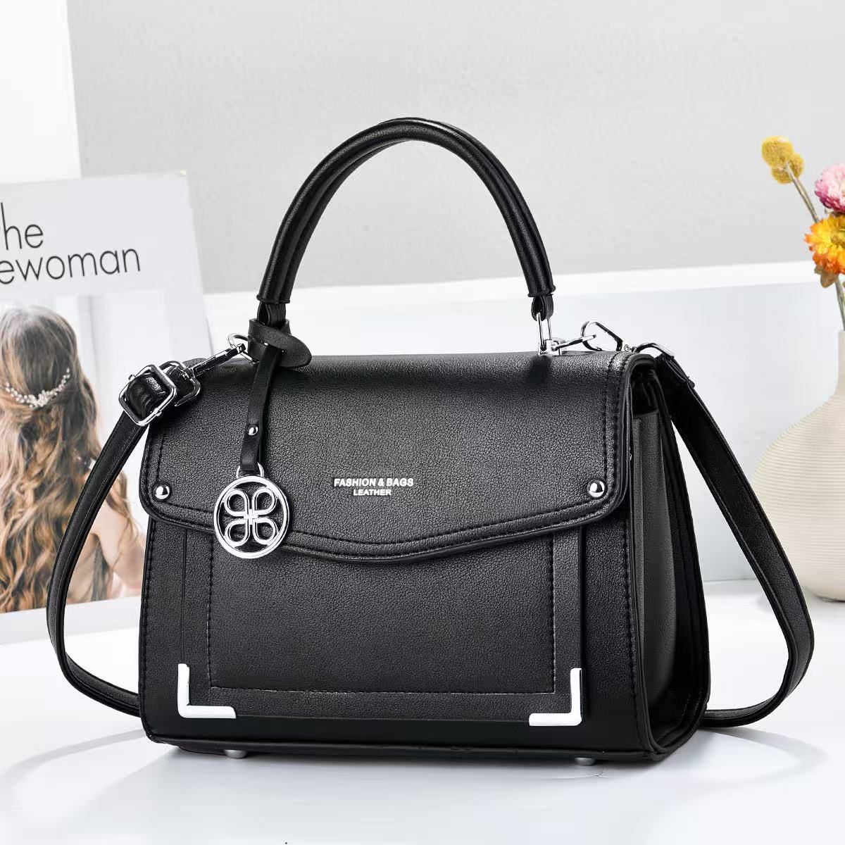 Ladies Elegant Top-Handle Flap Handbag - Luxury PU Leather Crossbody Shoulder Messenger Bag for Office, Weddings & Church