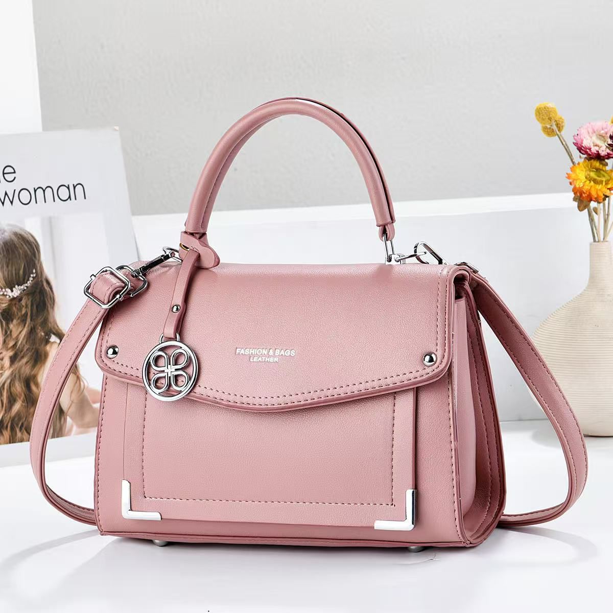 Ladies Elegant Top-Handle Flap Handbag - Luxury PU Leather Crossbody Shoulder Messenger Bag for Office, Weddings & Church