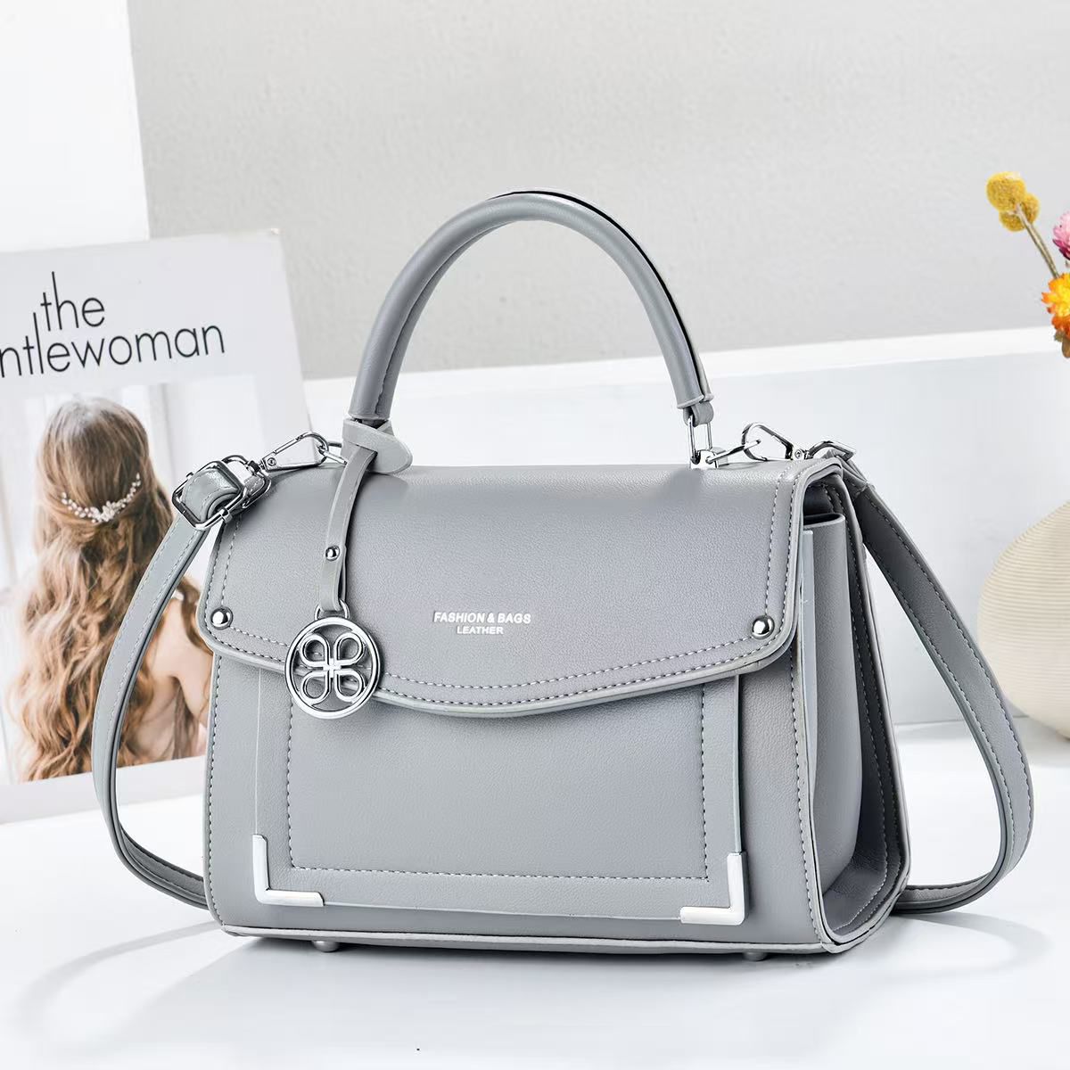 Ladies Elegant Top-Handle Flap Handbag - Luxury PU Leather Crossbody Shoulder Messenger Bag for Office, Weddings & Church