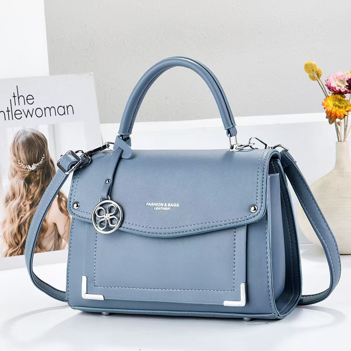 Ladies Elegant Top-Handle Flap Handbag - Luxury PU Leather Crossbody Shoulder Messenger Bag for Office, Weddings & Church