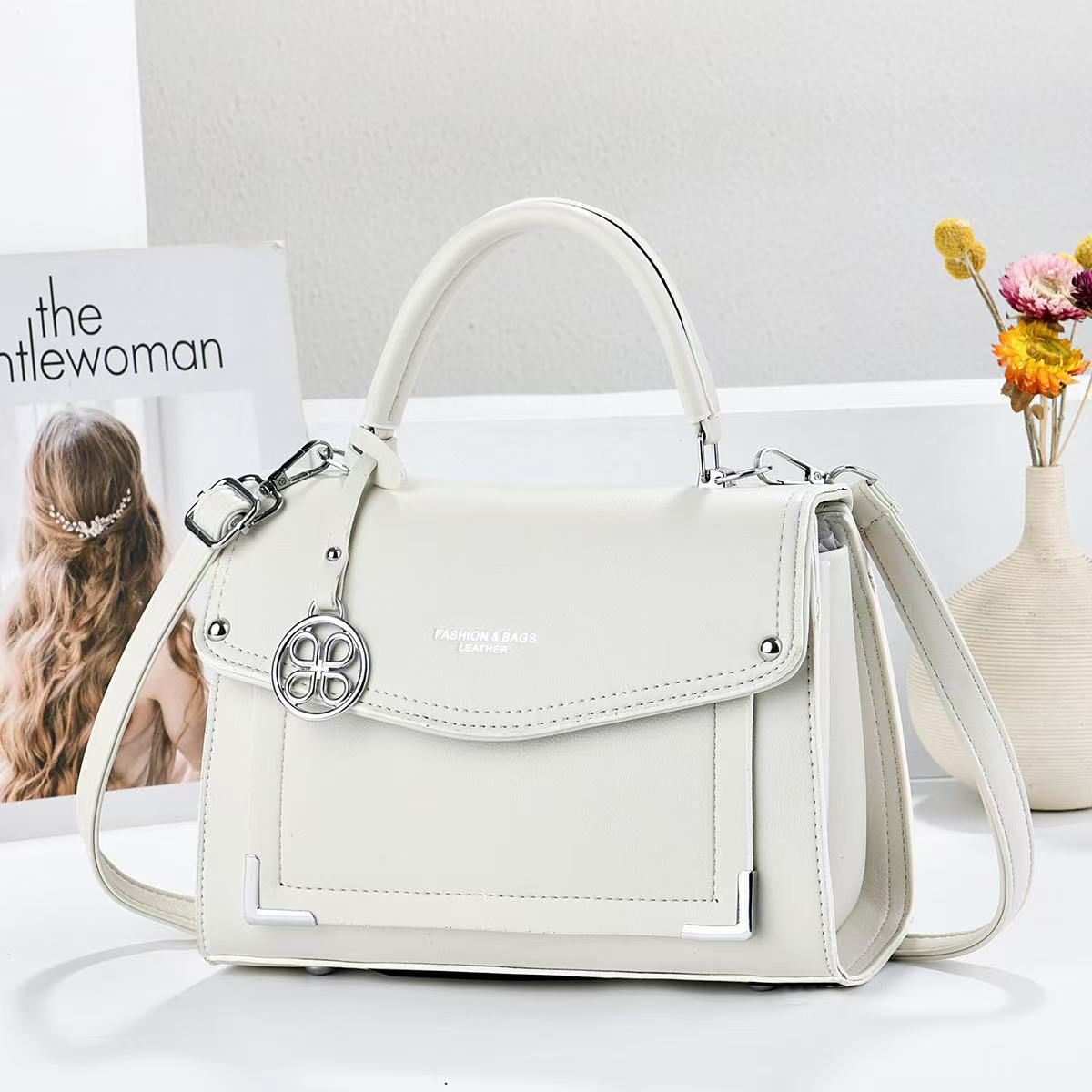 Ladies Elegant Top-Handle Flap Handbag - Luxury PU Leather Crossbody Shoulder Messenger Bag for Office, Weddings & Church