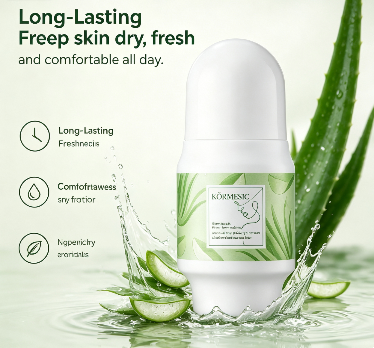 KORMESICS Curaçao Aloe Vera Long-Lasting Roll-On Lotion, Fresh Smell for Women and Men