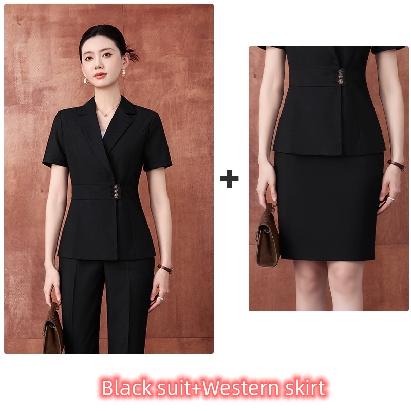 Hot Selling in Africa High-end Summer Lightweight Short Sleeve Blazer for Women Elegant Goddess Style Professional Workwear Set Formal Business Outfit with Dress Pants & Business Skirt for Office Ladi