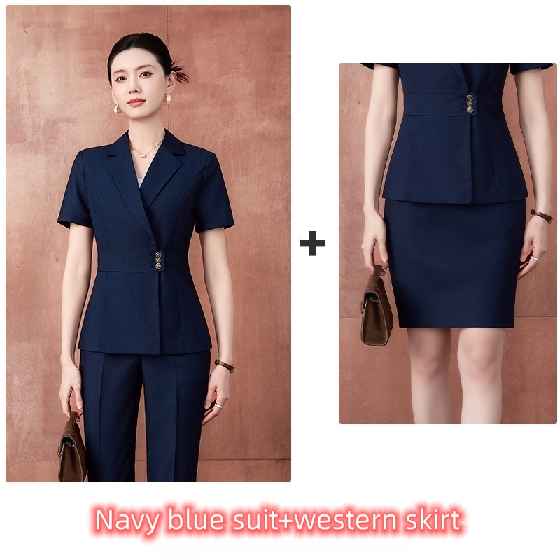 Hot Selling in Africa High-end Summer Lightweight Short Sleeve Blazer for Women Elegant Goddess Style Professional Workwear Set Formal Business Outfit with Dress Pants & Business Skirt for Office Ladi