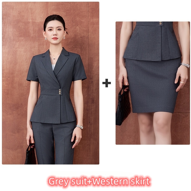 Hot Selling in Africa High-end Summer Lightweight Short Sleeve Blazer for Women Elegant Goddess Style Professional Workwear Set Formal Business Outfit with Dress Pants & Business Skirt for Office Ladi