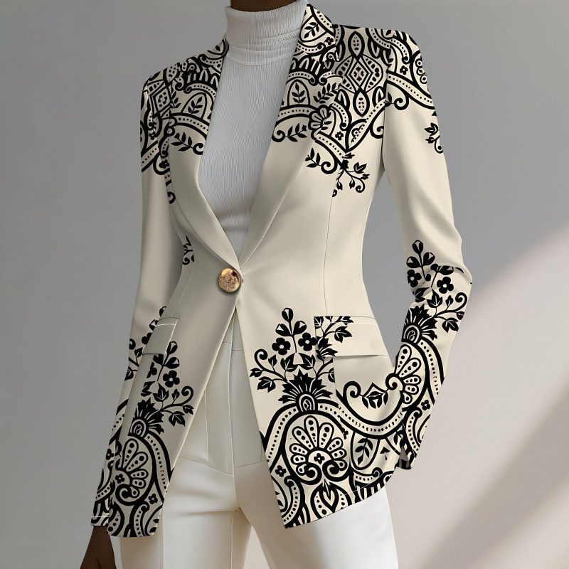 High-end Elegant Women's Blazer in Africa, All-over Printed Lapel Outerwear Stylish Full Print Knitted Blazer Fashion Printed Knit Formal Coat for Ladies