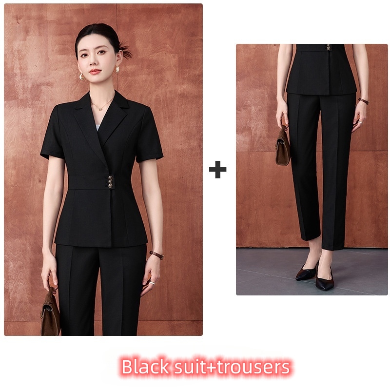 Hot Selling in Africa High-end Summer Lightweight Short Sleeve Blazer for Women Elegant Goddess Style Professional Workwear Set Formal Business Outfit with Dress Pants & Business Skirt for Office Ladi