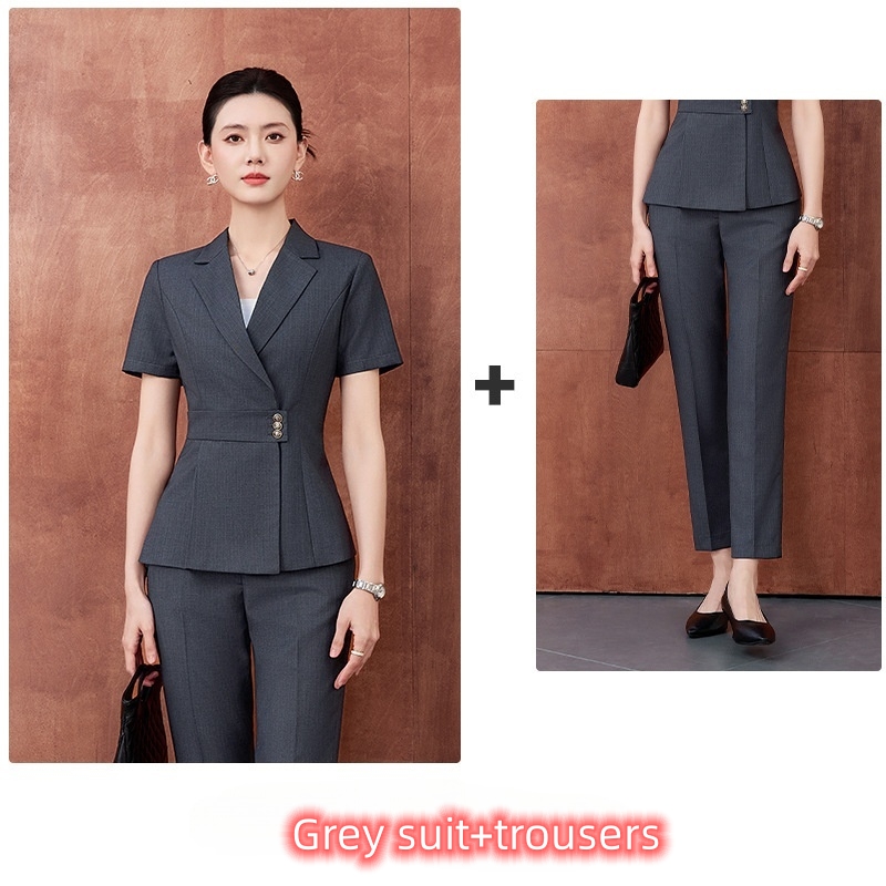 Hot Selling in Africa High-end Summer Lightweight Short Sleeve Blazer for Women Elegant Goddess Style Professional Workwear Set Formal Business Outfit with Dress Pants & Business Skirt for Office Ladi
