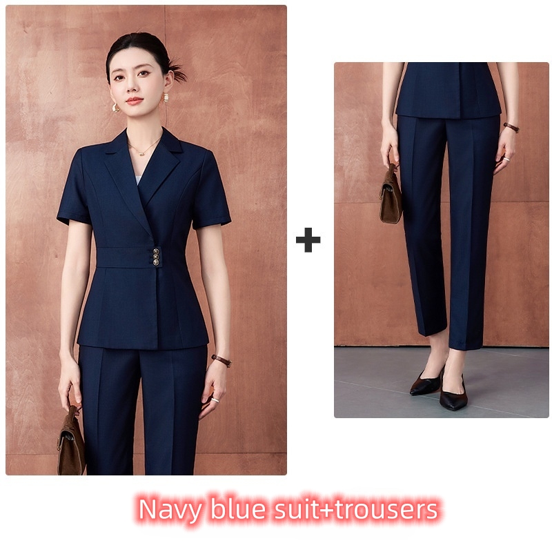 Hot Selling in Africa High-end Summer Lightweight Short Sleeve Blazer for Women Elegant Goddess Style Professional Workwear Set Formal Business Outfit with Dress Pants & Business Skirt for Office Ladi