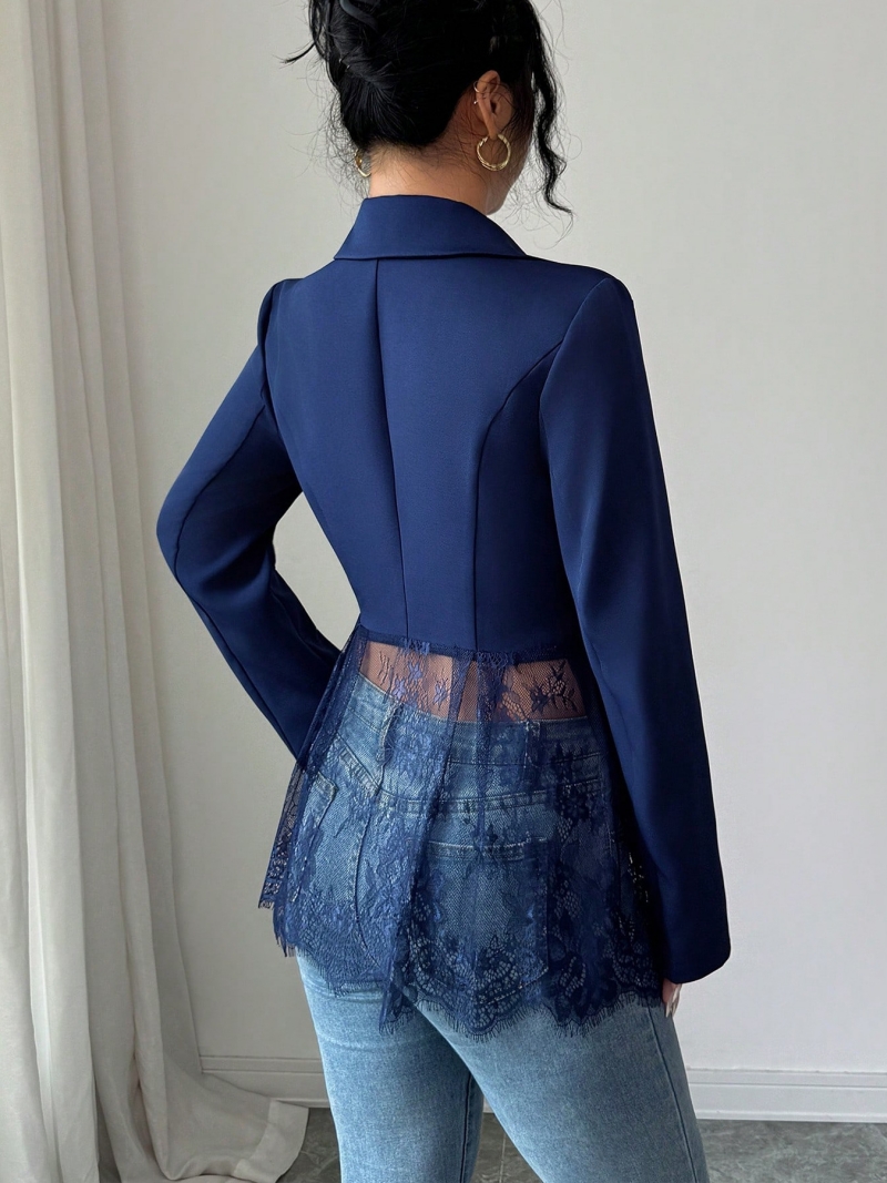 New Arrival Spring 2026 Women Blazer Color Block Design with Lace Waist Detail Slim Fit A-Line Formal Suit Coat Elegant Office Formal Outfit for White Collar Ladies