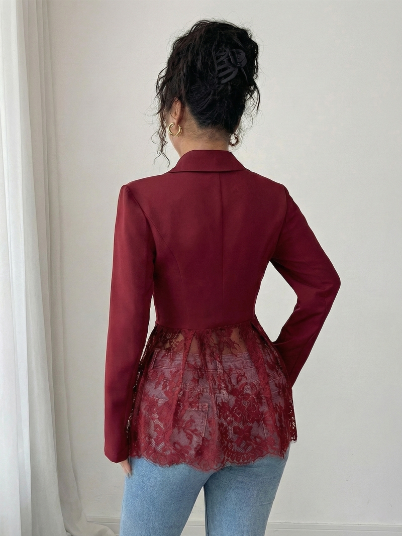 New Arrival Spring 2026 Women Blazer Color Block Design with Lace Waist Detail Slim Fit A-Line Formal Suit Coat Elegant Office Formal Outfit for White Collar Ladies