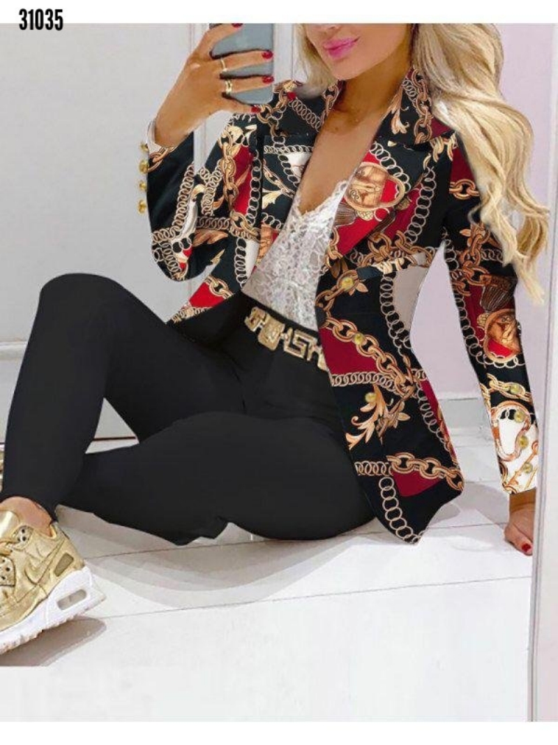 High-end Stylish Apparel Hot Selling in Africa Women's 2-Piece Suit Set Unique Printed Blazer Outerwear & Formal Long Trousers Fashion Professional Business Outfit for Office Ladies