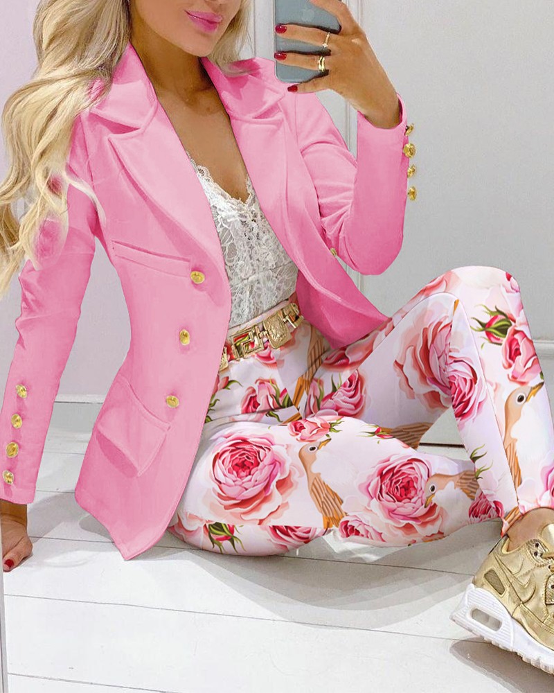 High-end Stylish Apparel Hot Selling in Africa Women's 2-Piece Suit Set Unique Printed Blazer Outerwear & Formal Long Trousers Fashion Professional Business Outfit for Office Ladies