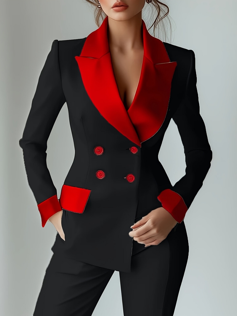 African Pro Vibrant Office Cropped Blazer New Style Long Sleeve Button Up Notched Collar Jacket with Spliced Craft & Pockets Formal Professional Work Suit for Office Ladies