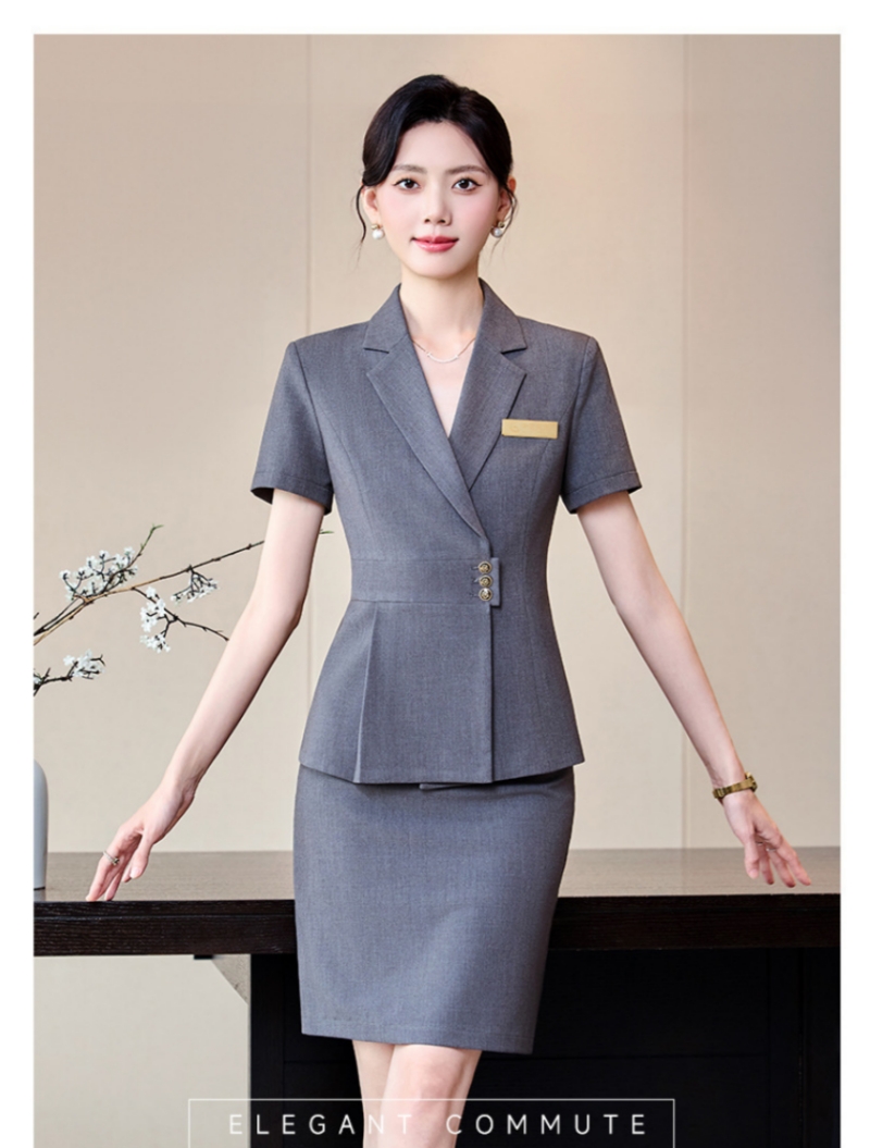 Hot Selling in Africa Women's Summer Lightweight Short Sleeve Blazer & Skirt Set Elegant Formal Business Outfit Professional Office Workwear Suit for Office Ladies