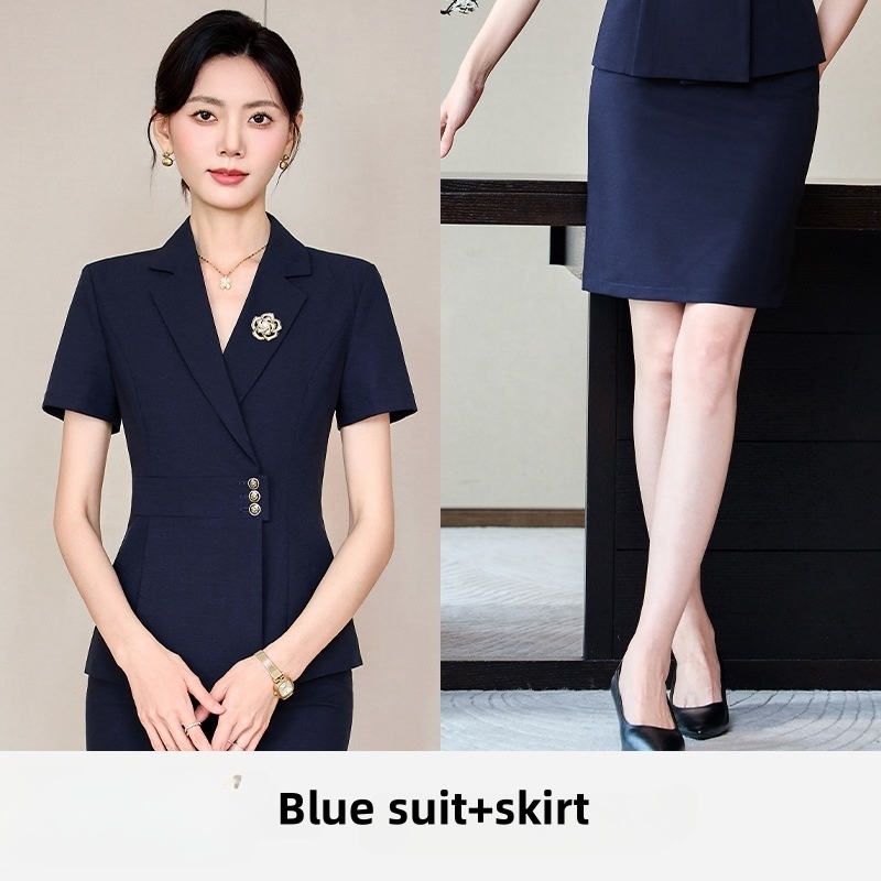 Hot Selling in Africa Women's Summer Lightweight Short Sleeve Blazer & Skirt Set Elegant Formal Business Outfit Professional Office Workwear Suit for Office Ladies