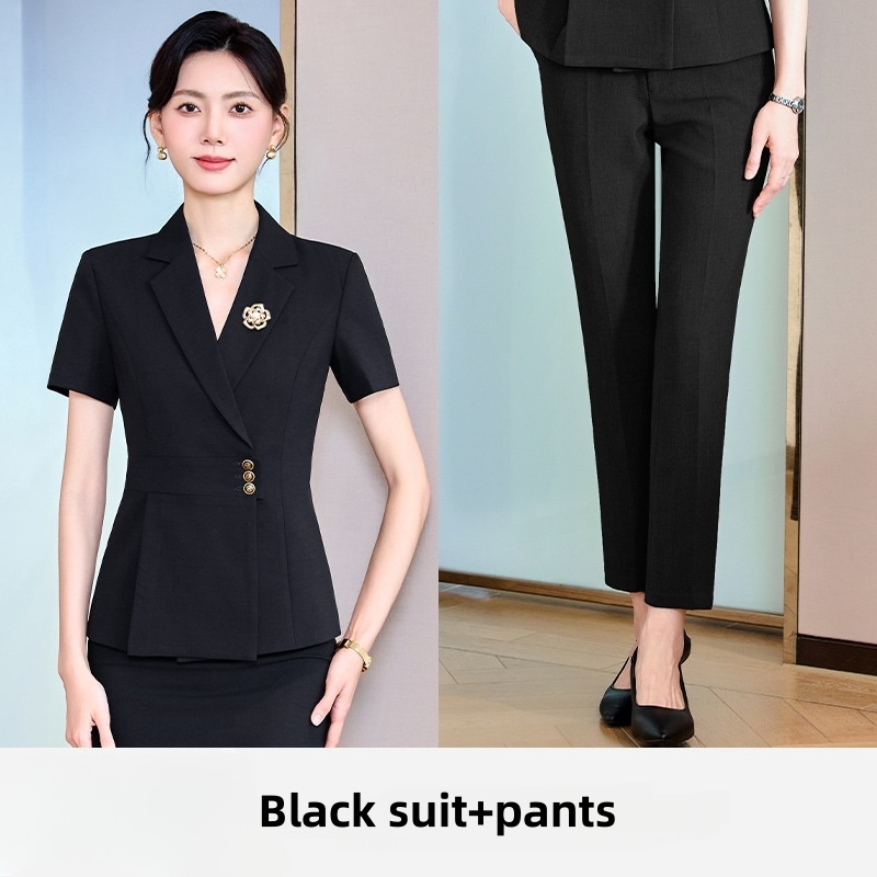 Hot Selling in Africa Women's Summer Lightweight Short Sleeve Blazer & Skirt Set Elegant Formal Business Outfit Professional Office Workwear Suit for Office Ladies