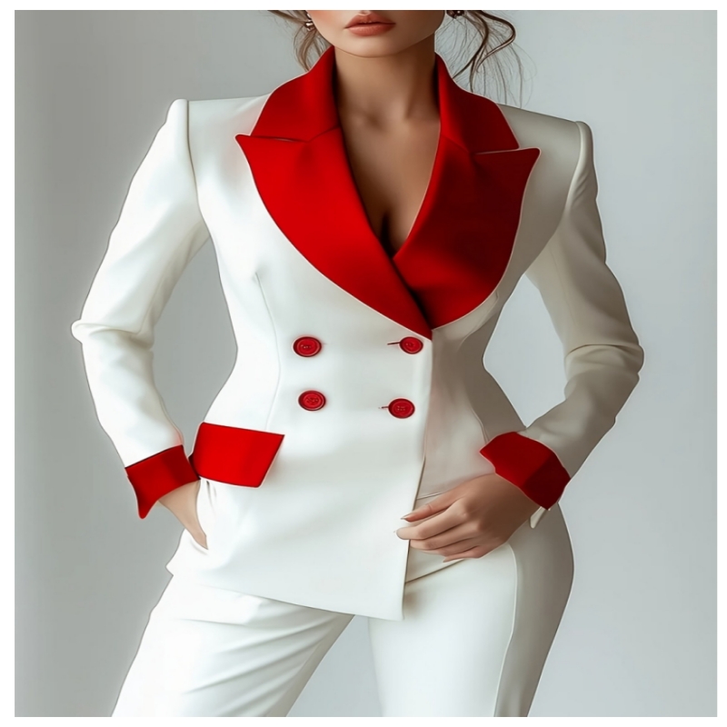 African Pro Vibrant Office Cropped Blazer New Style Long Sleeve Button Up Notched Collar Jacket with Spliced Craft & Pockets Formal Professional Work Suit for Office Ladies