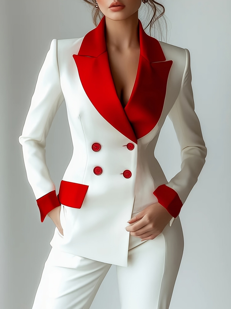 African Pro Vibrant Office Cropped Blazer New Style Long Sleeve Button Up Notched Collar Jacket with Spliced Craft & Pockets Formal Professional Work Suit for Office Ladies
